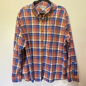Duluth Trading Men's Button Down Shirt Plaid Long Sleeve Orange Blue Size‎ XXL